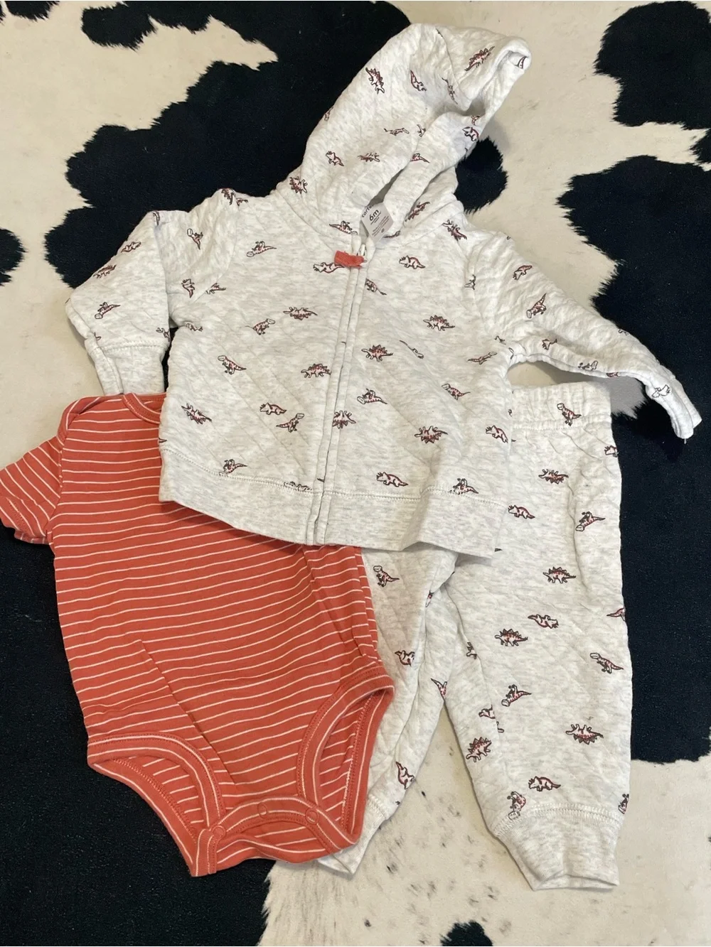 2/$12 Grey Quilted Dino Outfit